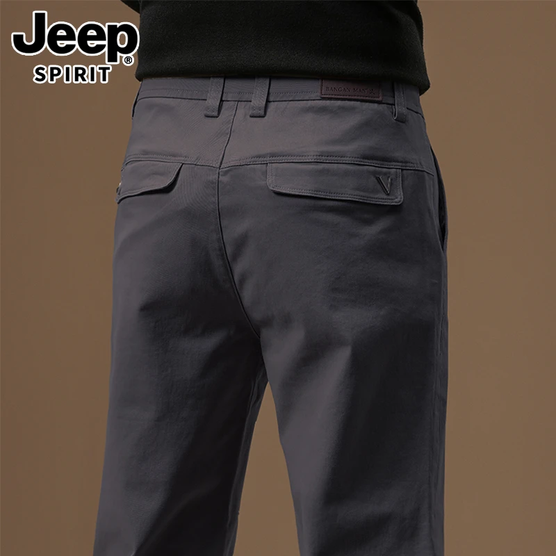 JEEPSPIRIT纯棉男士休闲裤子秋冬季加绒修身弹力男款商务直筒西裤