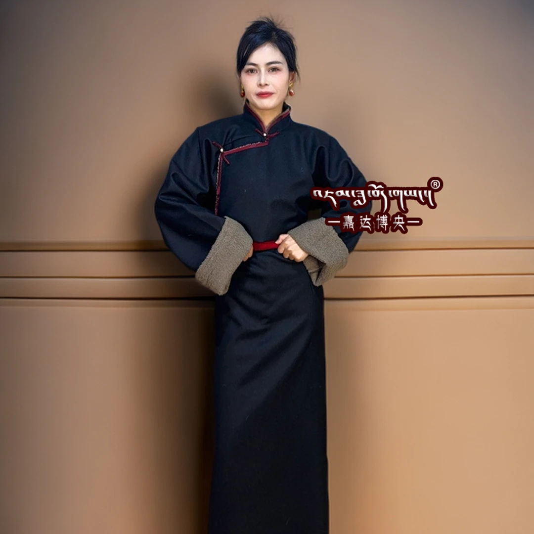 康巴女士藏装复合毛加绒长袍极简风拉萨装厚连衣裙博拉网红款