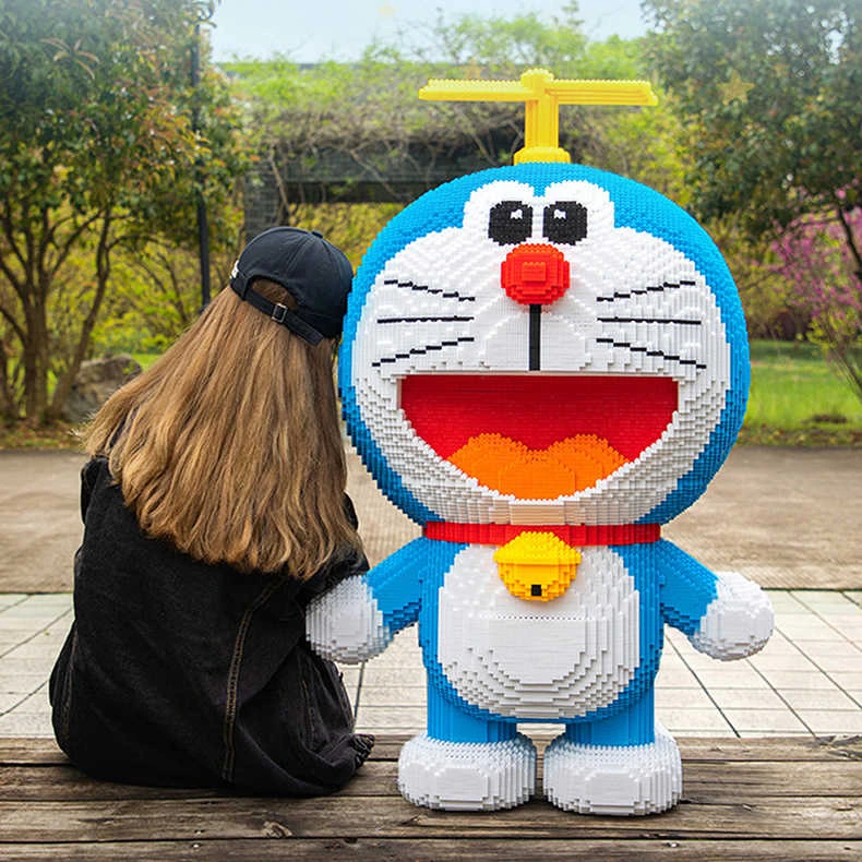 新疆包邮 超大90cm蓝胖子叮当猫高颜值潮玩益智颗粒拼装积木摆件