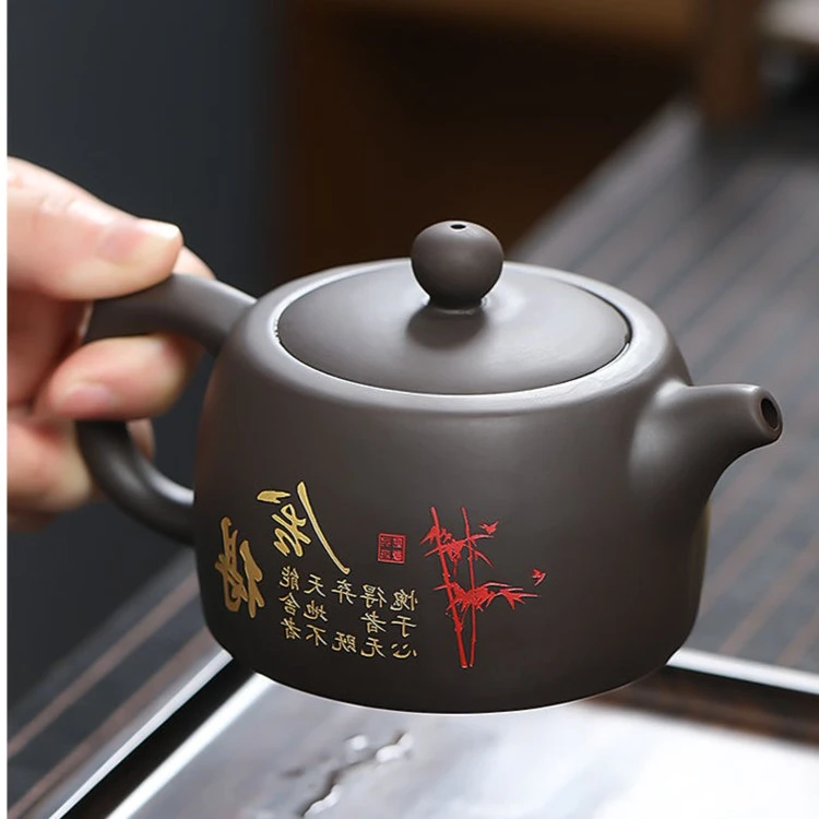【厂家直发】高档舍得描金紫砂茶壶家用大容量泡茶壶精美茶具紫砂