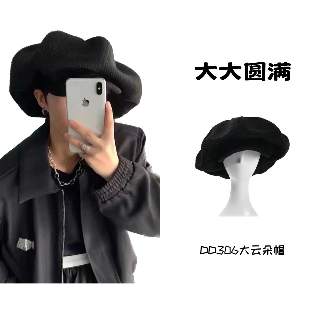 【特价】设计师大版百搭帽黑色灯芯绒八角帽女显脸小贝雷帽画家帽子