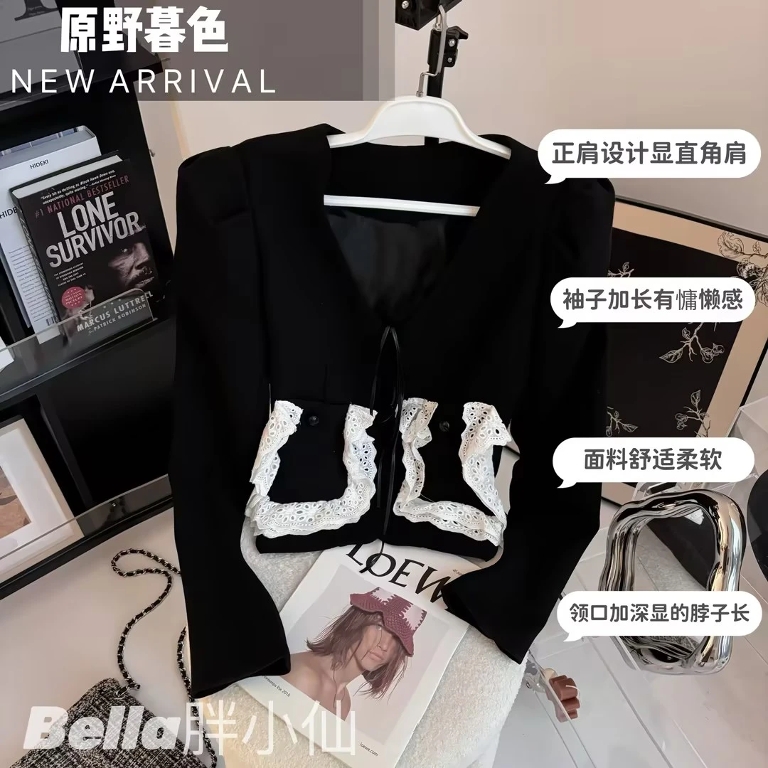 【胖小仙】<原野暮色>秋季拼接撞色大码遮肉显瘦外套大V领亲肤上衣