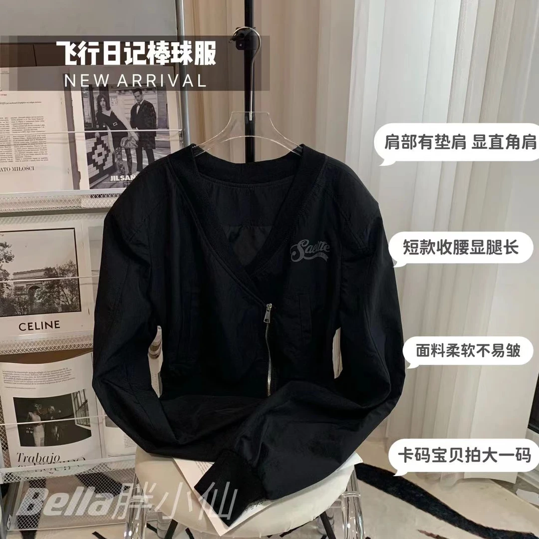 胖小仙<飞行日记>美式飞行夹克棒球服微胖遮肉显瘦大码休闲上衣