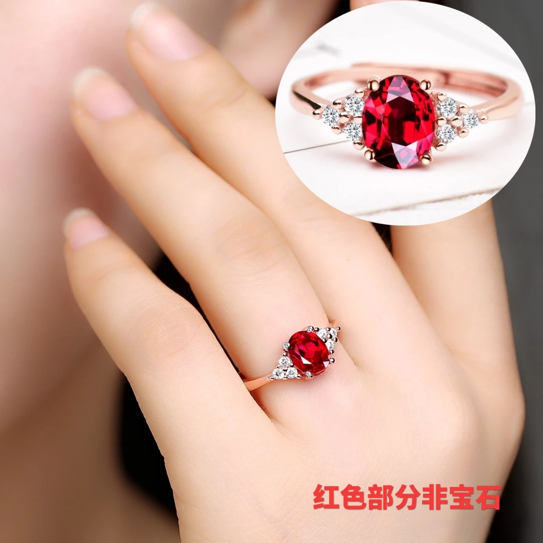 卡秀丽时尚红色镶嵌气质女士微镶戒指可调节指环经典轻奢金色女款