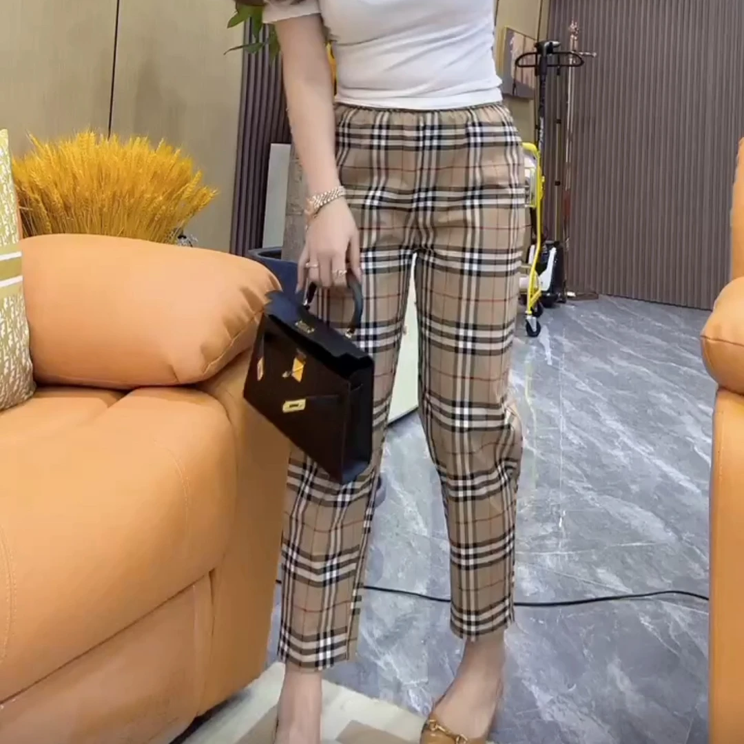 2024年新款夏季时尚休闲格纹百搭经典显瘦格薄款格子九分裤子