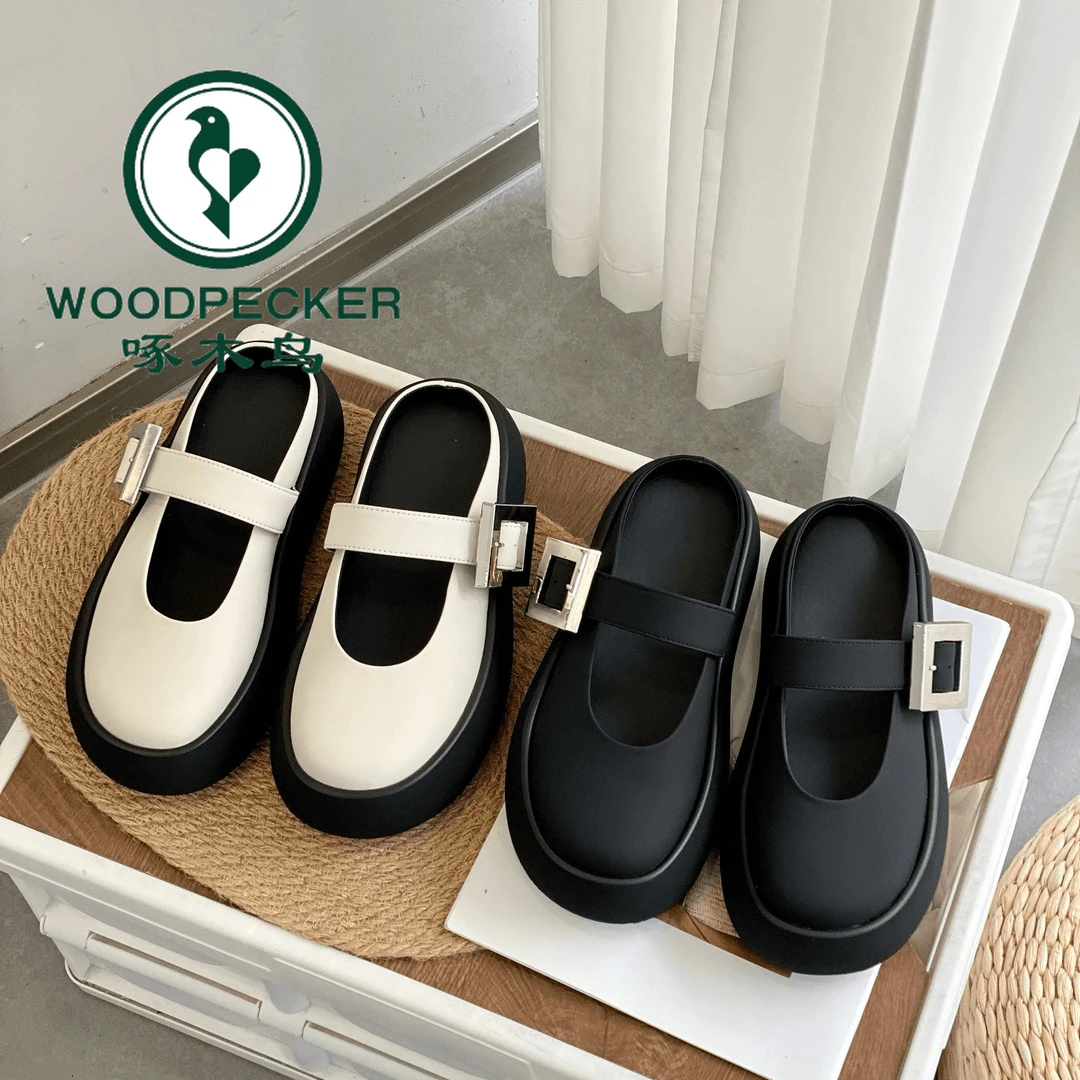 啄木鸟增高6公分懒人鞋一脚蹬夏季新款时尚百搭包头两穿半拖鞋女