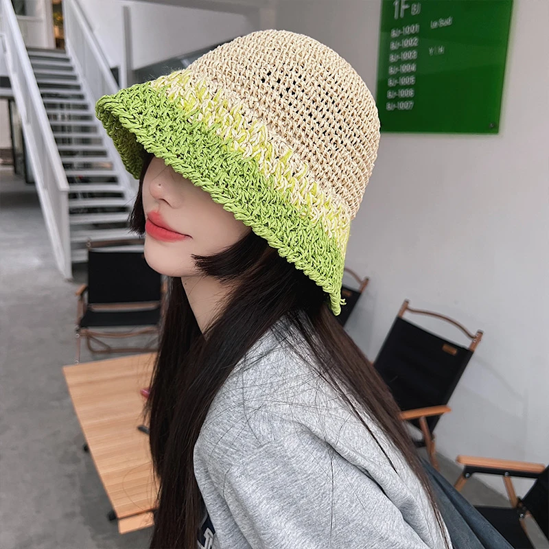 草编渔夫帽女夏季透气日系大头围显脸小帽子防紫外线遮阳防晒帽子