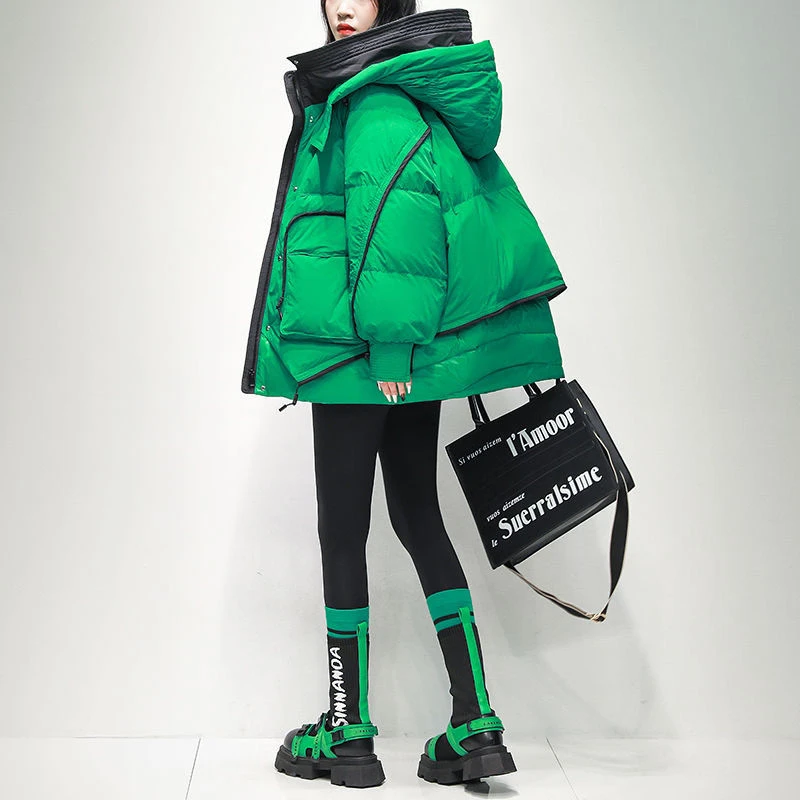 高定外套180斤内韩版连帽派克服中长款新款时尚宽松90绒潮牌女装