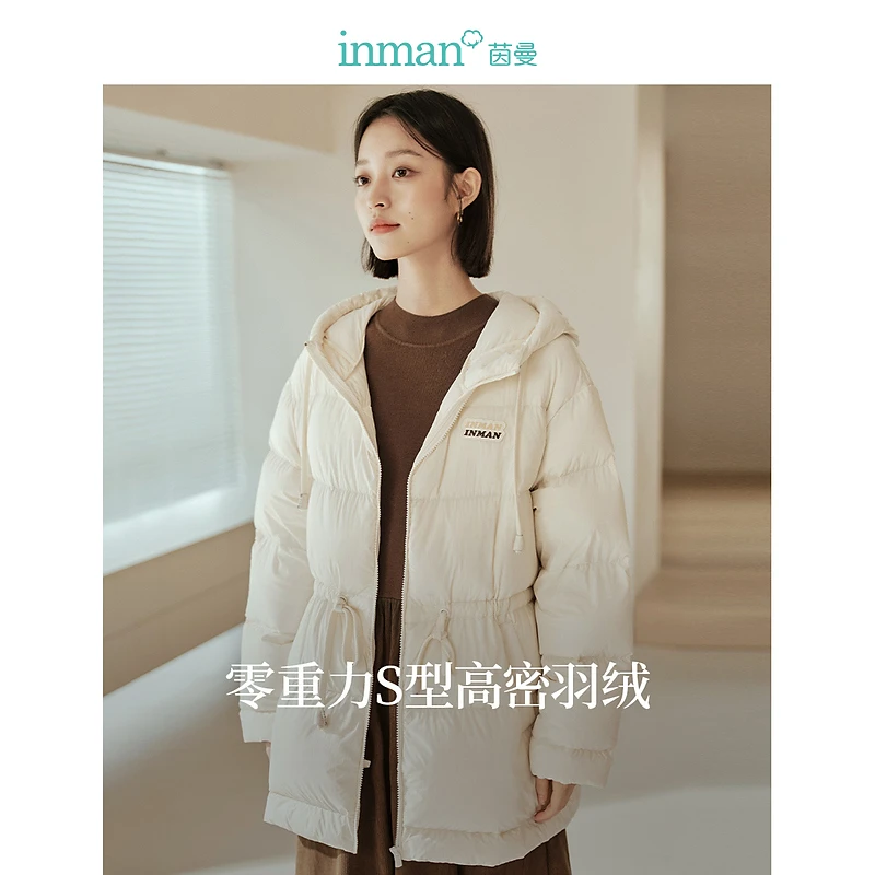 【冬季厚外套】茵曼冬季女羽绒服鹅绒女款新款反季加厚连帽中长款