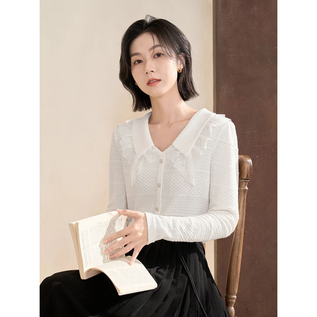 【商场同款】茵曼春秋女T恤长袖显瘦女装短款新款时尚修身气质休闲