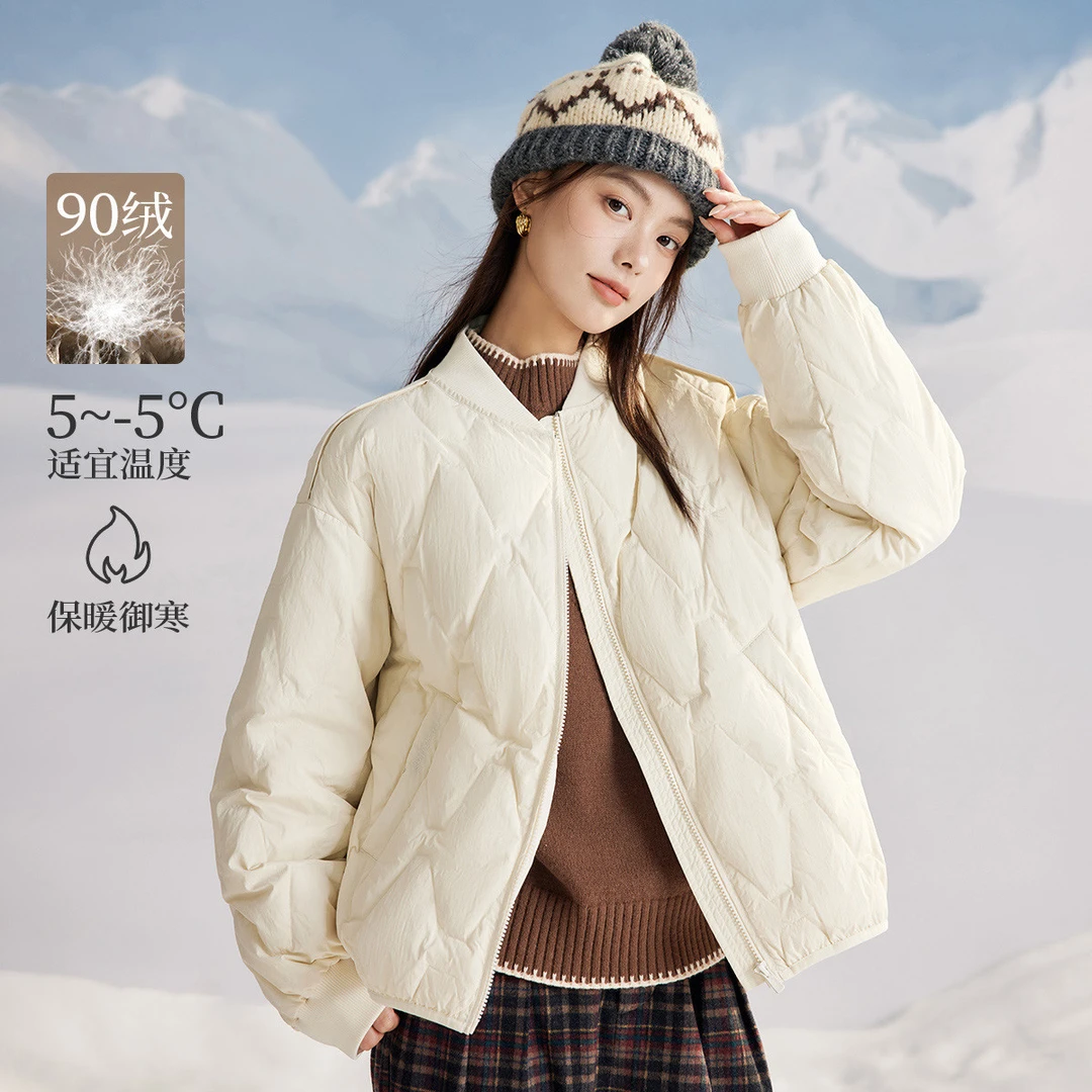 茵曼冬季新款女羽绒服外套鸭绒保暖棒球爆款休闲轻薄宽松通勤