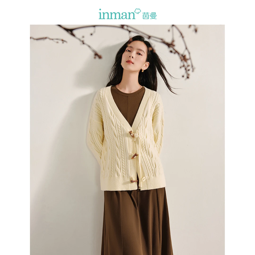 【过年新中式】茵曼冬季女毛衣外套针织女装宽松开衫百搭保暖麻花
