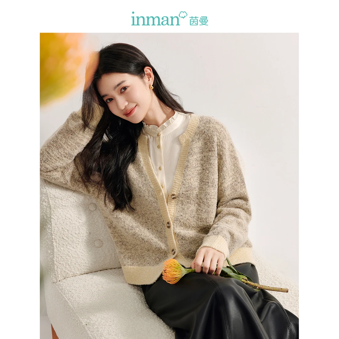 【秋冬毛衣】茵曼2024春秋新款女毛衣女装宽松开衫针织长袖衬衫V领