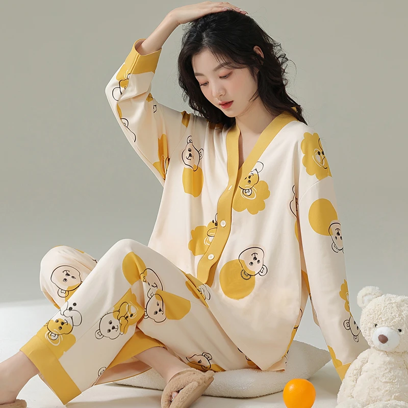 2023年新款春秋季女睡衣长袖清新可外穿薄款大码家居服套装H321