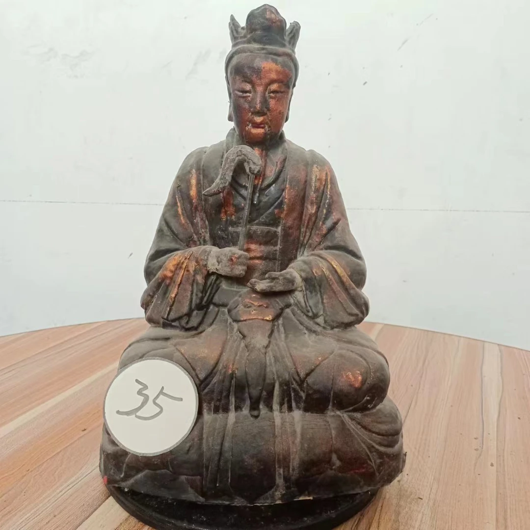 脱胎夹纻漆金佛像 太上老君造像摆件 高45公分