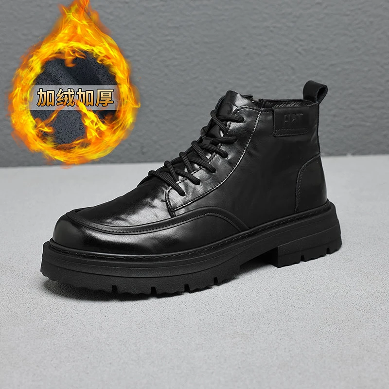 真皮牛皮冬季加绒加厚马丁靴新款百搭高级感战术靴有单有棉-cc