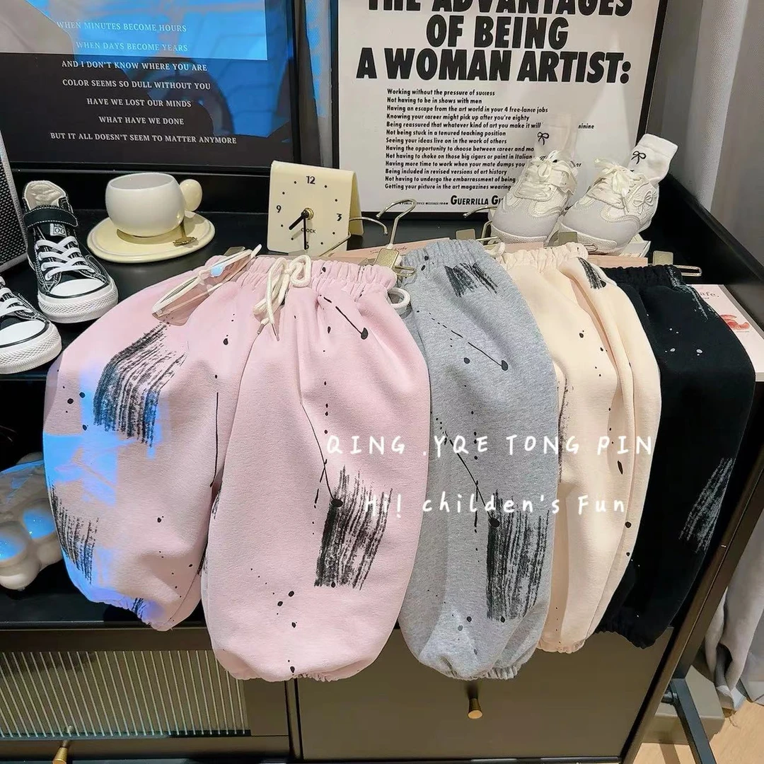 【开学季】秋季新款休闲裤中大童百搭时尚嘻哈裤个性涂鸦长裤