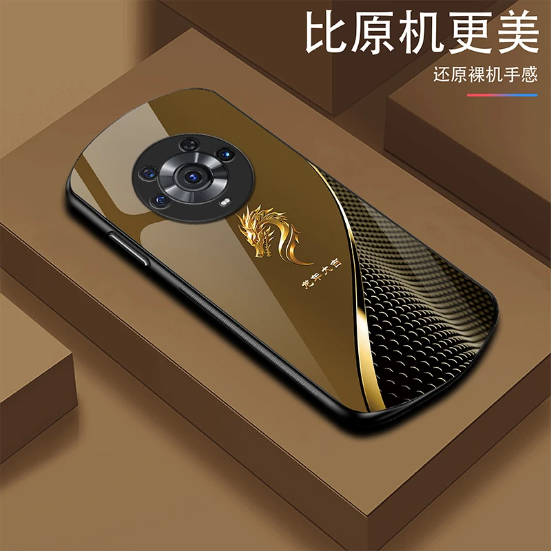 适用【荣耀Magic4】龙年大吉轻奢高端耐磨玻璃手机壳