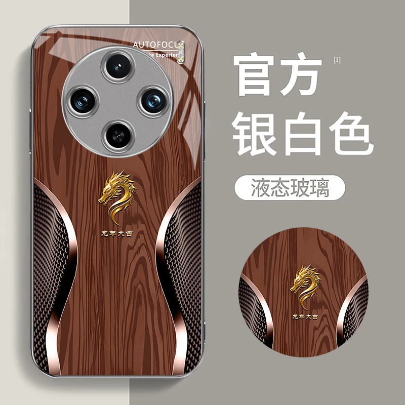 适用【vivoX100Pro】定制龙首经典轻奢木纹时尚玻璃防摔手机壳