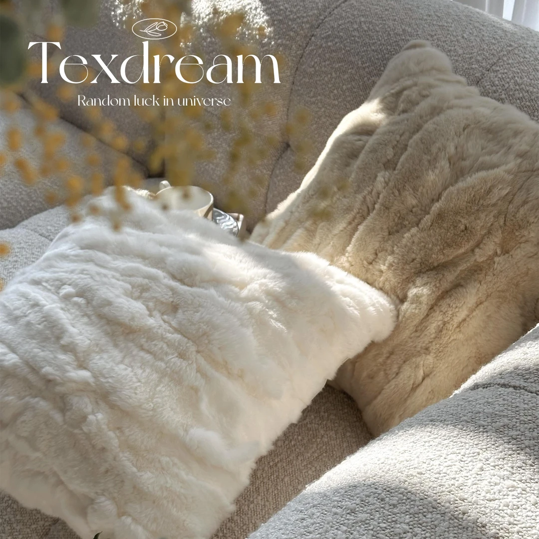 TEXDREAM獭兔毛系列真皮草抱枕ins轻奢现代客厅沙发靠垫枕套