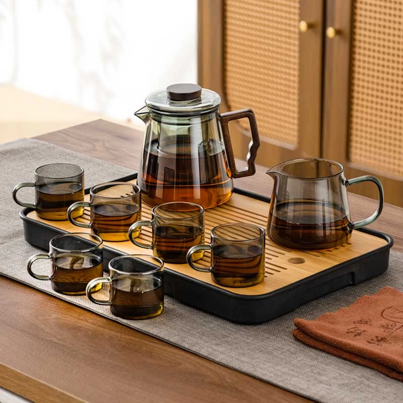 【茶具套装】 高硼硅玻璃茶具耐热耐高温泡茶壶茶水分离过滤 含茶盘