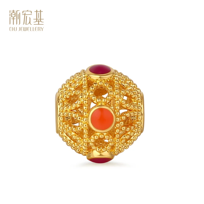 下架【潮宏基官旗】绣球串珠黄金转运珠珐琅串珠复古送礼物@1381