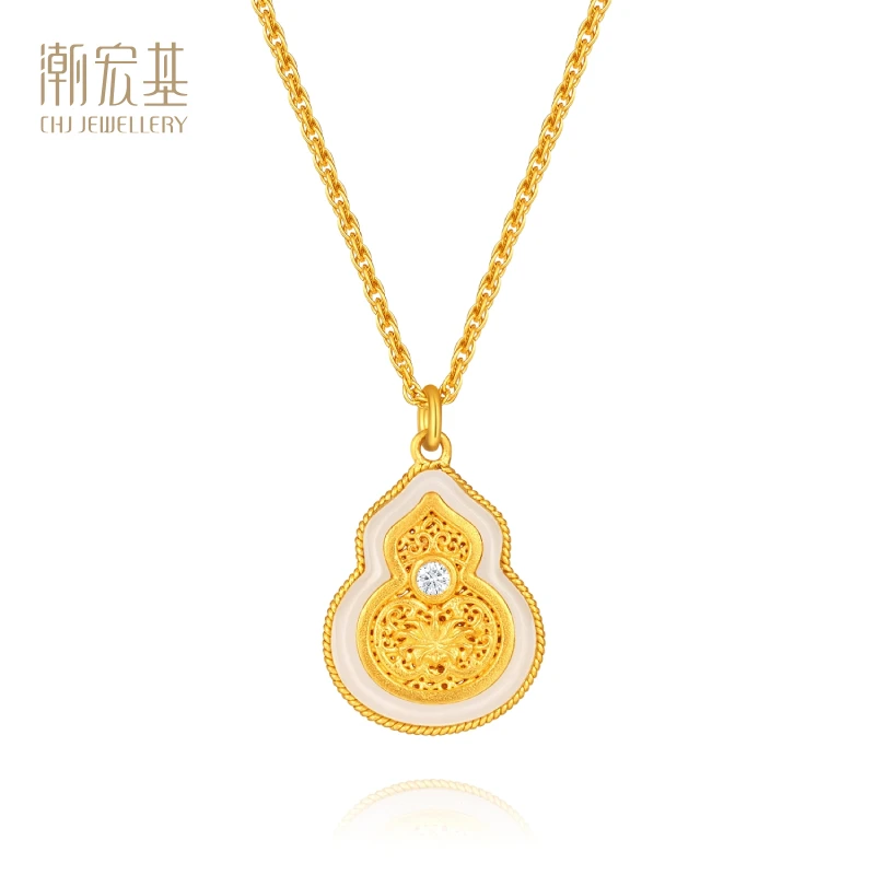 【潮宏基】金玉满堂黄金坠链足金项链葫芦盘送礼物古法精致时尚女