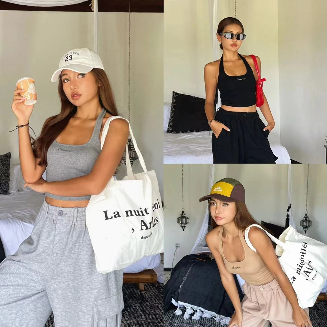 小野熊 设计款百搭挂脖背心吊带上衣X23B0061