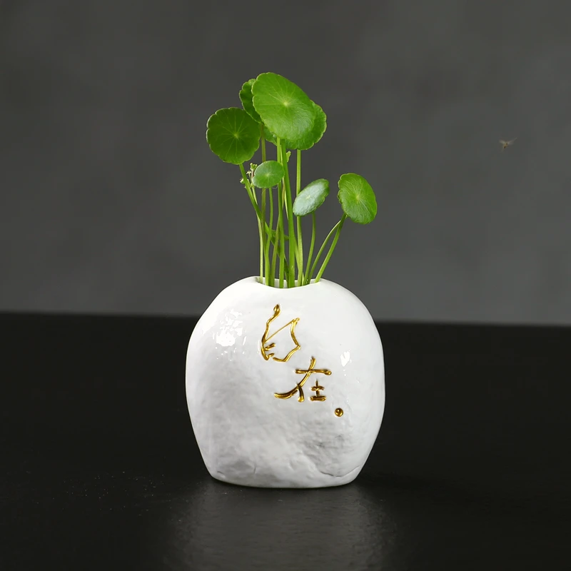 德化白瓷花瓶水培铜钱草绿萝干花花茶摆件自在福桌面摆设家居饰品