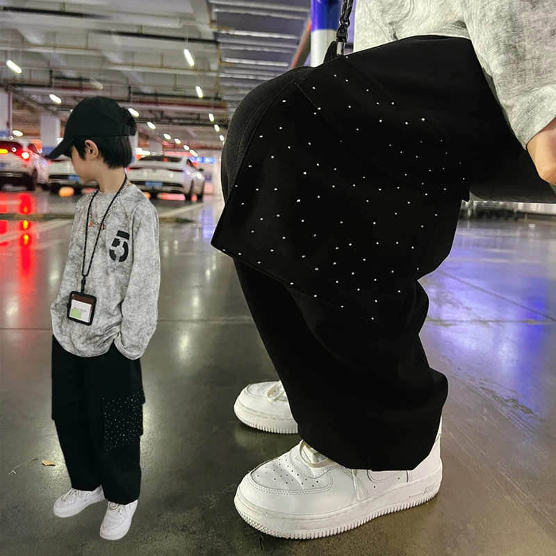 【DY902】2024秋装新品男童闪亮束脚休闲裤儿童中大童宽松工装裤潮