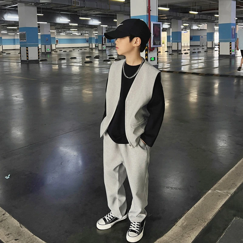 【DY823】秋装男童马甲西裤套装儿童休闲套装中大童两件套潮