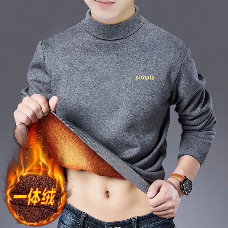 加绒加厚保暖男士长袖宽松打底男士打底衫内搭短袖T恤爆款