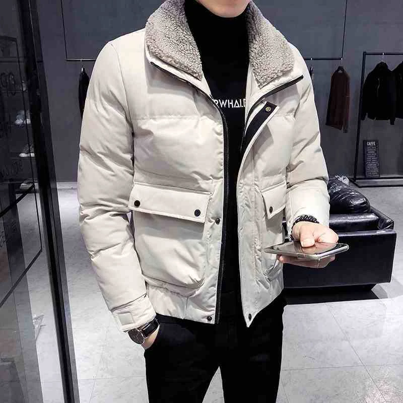 棉服男韩版2023新款潮流帅气冬季青年短款袄加厚翻领外套修身外套