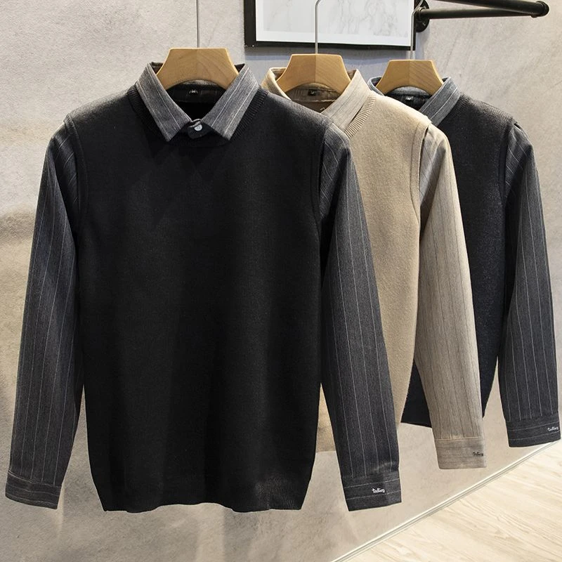 春秋韩版修身两件毛衣秋冬针织衫男加厚保暖男款情侣男毛衣潮牌