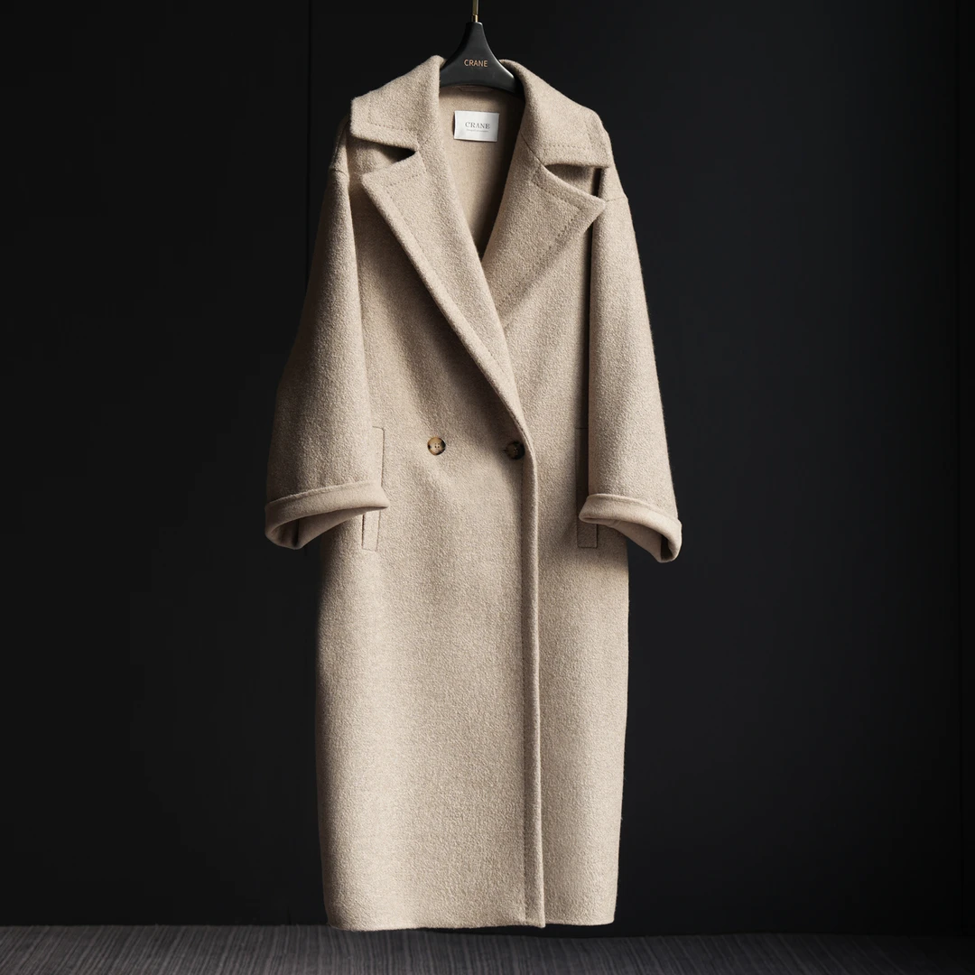 【CRANE】M同款2024秋冬100山羊绒特殊肌理面料双面羊绒泰迪大衣
