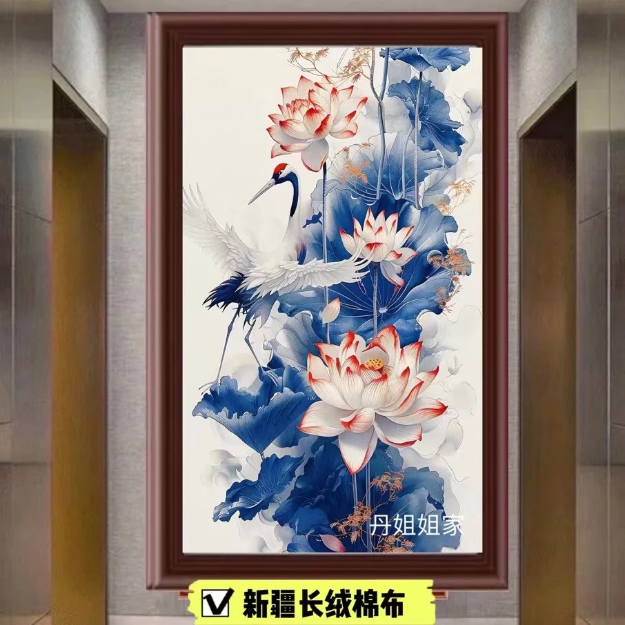 【新疆长绒棉布】十字绣 6667鹤别空山，大格尺寸60x 90