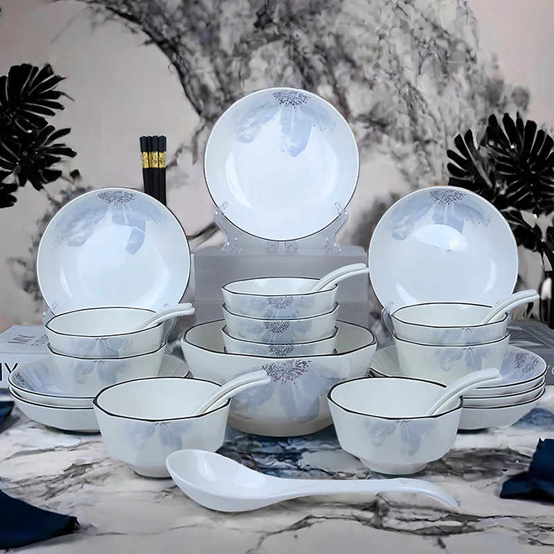 【星空大海】40件套轻奢家用简约高档强化瓷碗盘餐具套装釉下彩