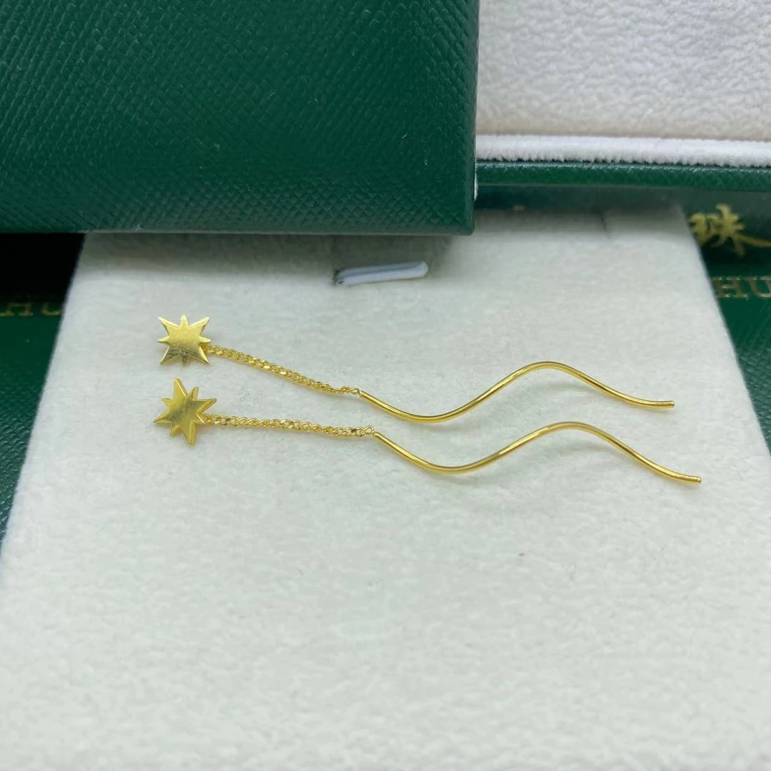 18K金Au750精品星星波浪耳线克重多退少补