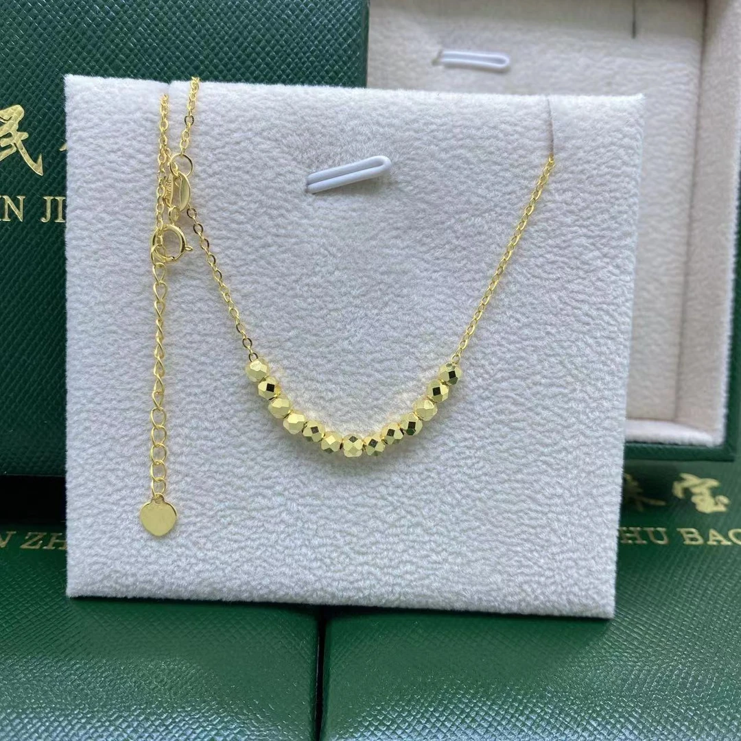 #10179黄18K金Au750蹦迪小方糖精品套链双面时尚百搭简约黄色蹦迪