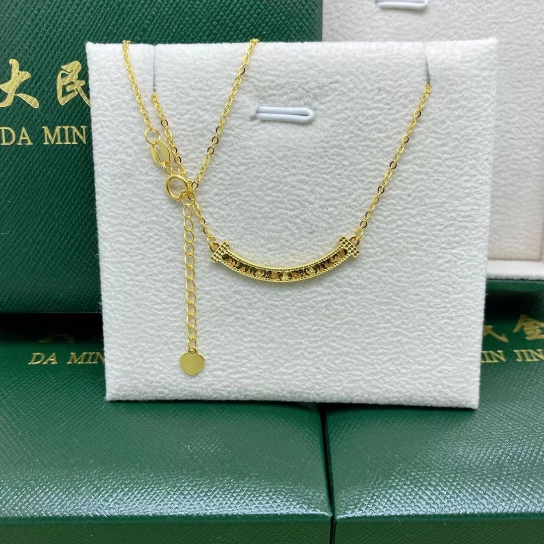 9064黄18K金Au750鱼鳞碎冰冰双面微笑套链时尚气质轻奢