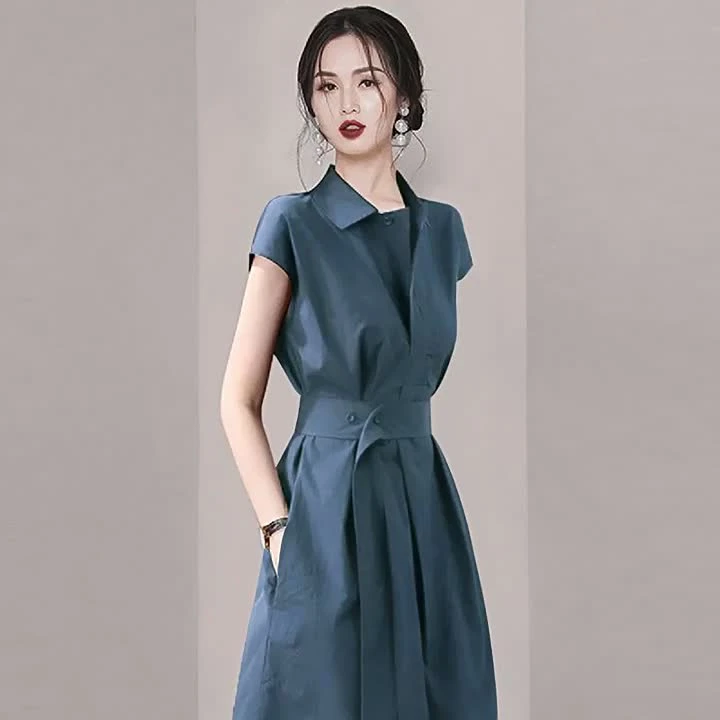 复古高级感气质收腰连衣裙2024夏季新款女装法式修身小个子衬衫裙