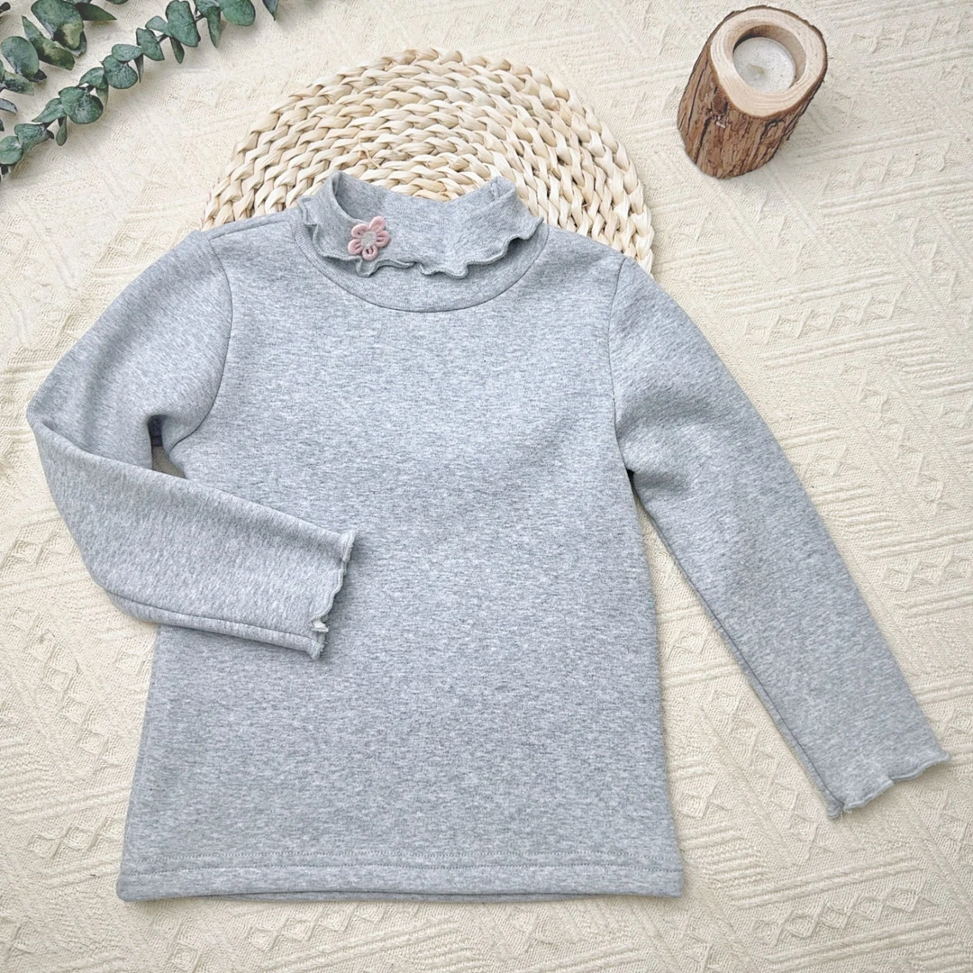 【月初暮云】H24121冬季女童时尚洋气花边高领打底衫洋气百搭舒适