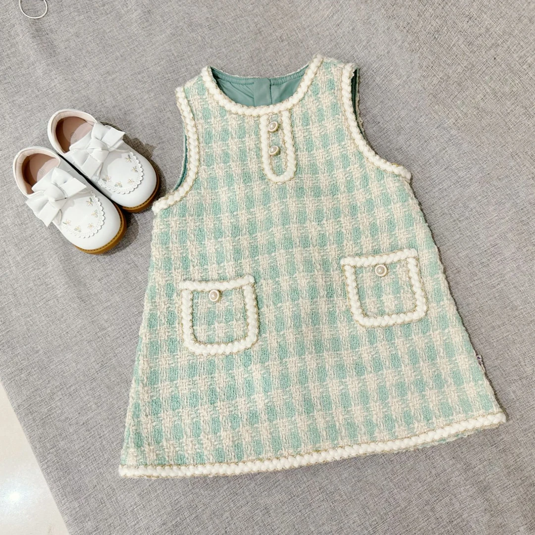 【抹茶酥卷】GSS040春秋女童新款洋气背心裙＋含羊毛量30