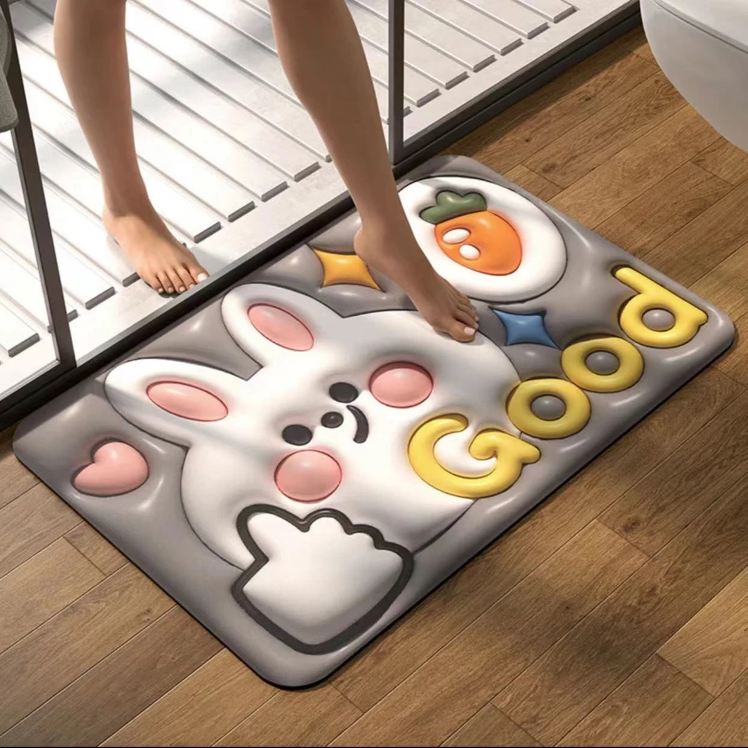 （裸眼3D）软硅藻浴室吸水垫卡通地垫立体吸水防滑脚垫浴室厨房地垫