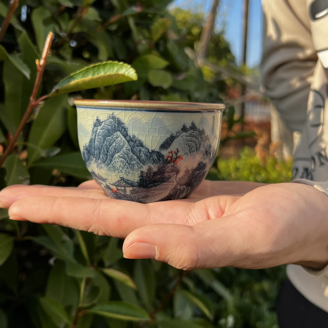 景德镇陶瓷:老陶泥釉里红主人杯 1072