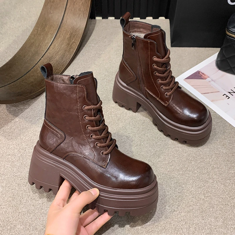 8cm 增高厚底马丁靴女2024秋冬新款小个子时尚百搭英伦风高跟短靴