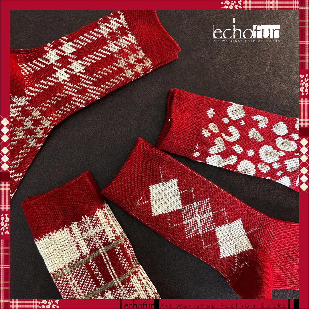 本命年 新年红袜子双针双路女袜ins潮流中筒袜喜庆保暖百搭棉袜