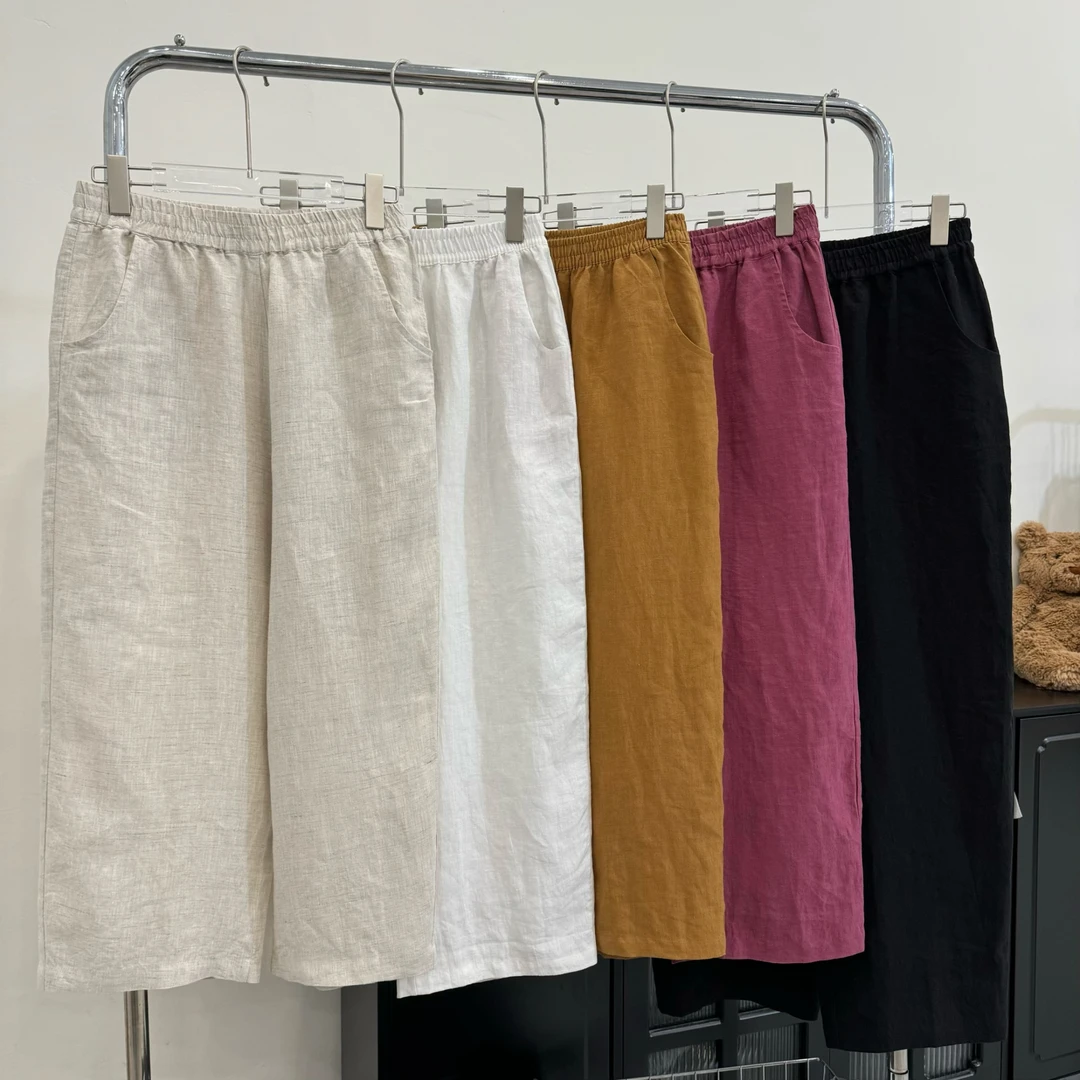 女春夏款软绵绵肉乎乎 汉麻阔腿裤直筒休闲裤文艺 青