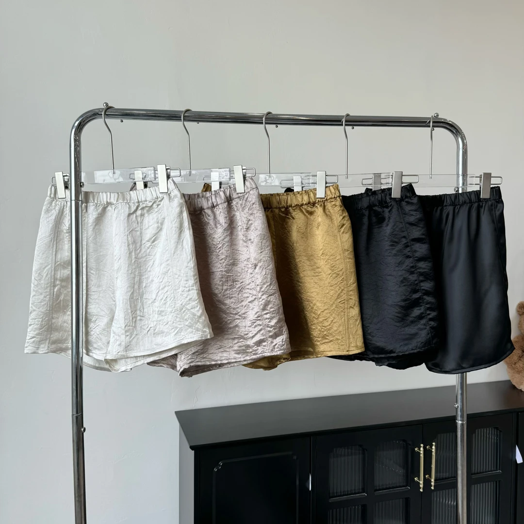 （柳条）醋酸短裤夏季清凉触感时尚舒适阔腿女士百搭简约宽松设计师