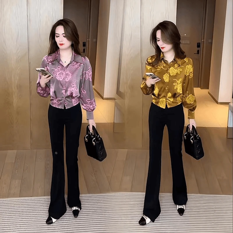 早春穿搭印花衬衫时尚百搭春夏季洋气质衬衣显瘦长袖休闲减龄上衣